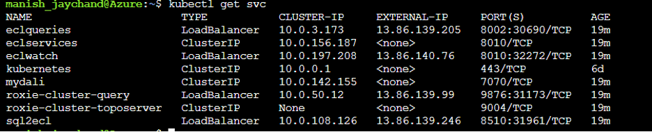 Screenshot showing the IP address for ECL Watch and other HPCC Systems components